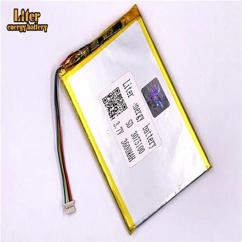 

1.0MM 5pin connector 3075100 3600mah 3.7V Rechargeable lipo battery solar li ion polymer lithium battery Tablet PC