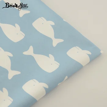 

Light Blue 100% Cotton Twill Fabric Fat Quarter Material white Fishes Design Cloth DIY Patchwork Home Textile Bedding Crafts