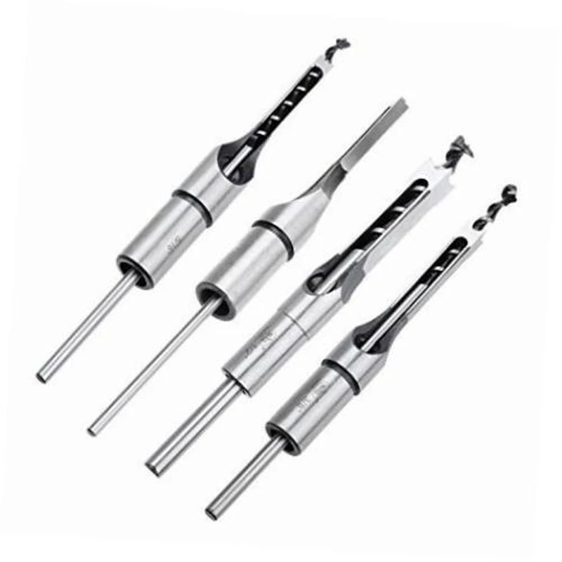 DWZ Silver 4pc Steel Twist Drill Woodworking Tool Mortising Chisel Square Hole Extended Saw