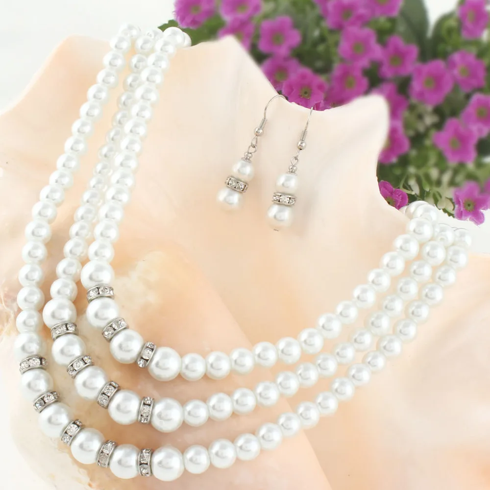 

ddh001123 Stunning Bridal Layers Pearl Necklace Earrings Set