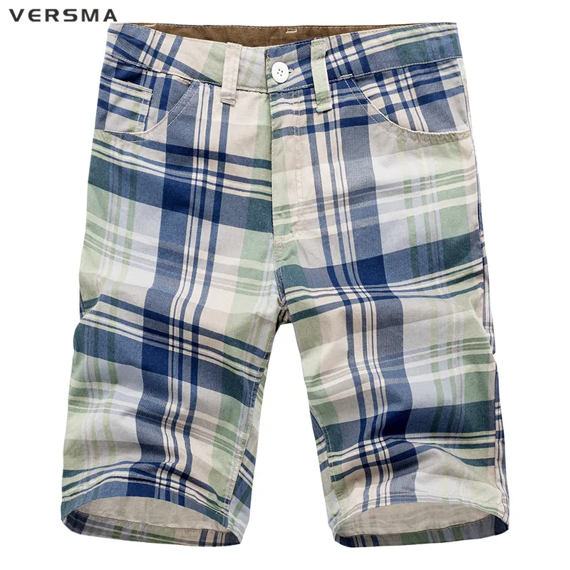 

VERSMA 2017 Men Khaki Board Shorts for Women Bermuda Masculina Men's Cotton Plaid Couple Shorts Mens Fashion Casual Beach Shorts