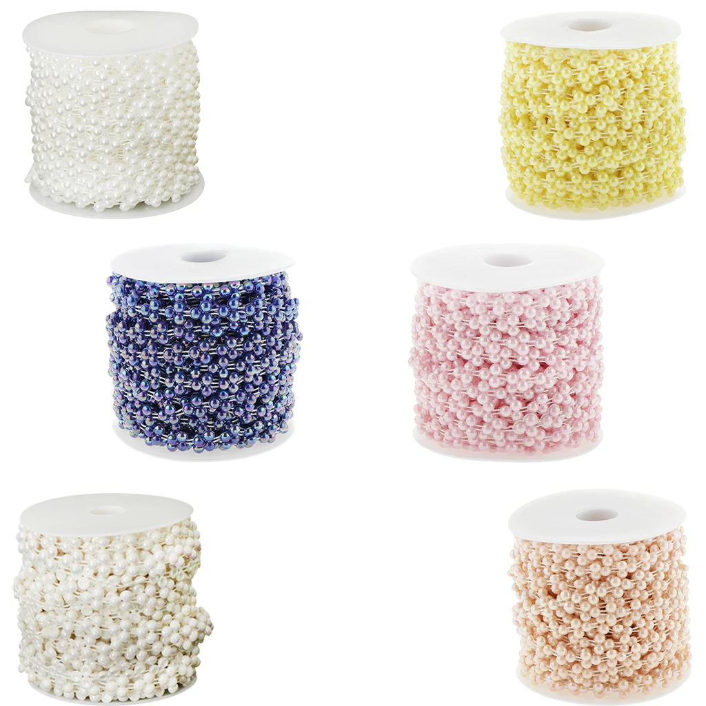 

15m Pearl Beads String Artificial Pearls Plastic Beads Strand Chain for DIY Craft Wedding Dress Necklace Garland Flowers Decor