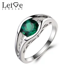 Leige Jewelry Bezel Setting Lab Emerald Ring Engagement Ring Green Gemstone May Birthstone 925 Sterling Silver Ring Gift for Her
