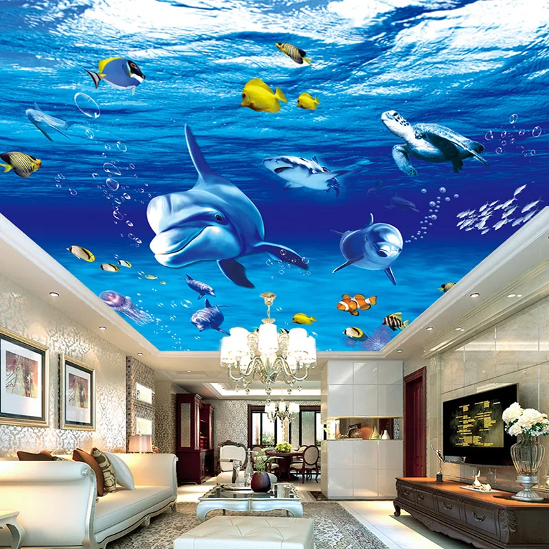 Papel De Parede 3D Modern Cartoon Underwater World Dolphin ...