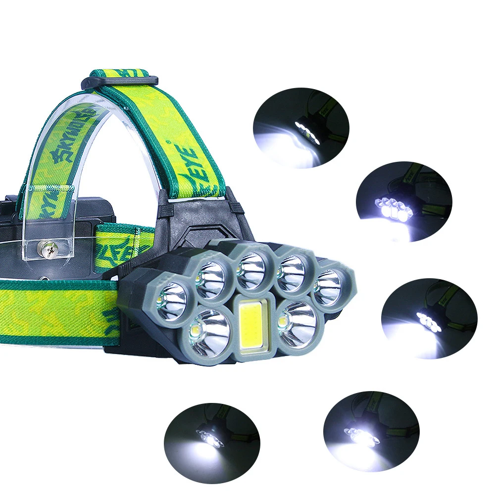 

2000 Lums Ultra Bright Headlamp 2*T6 LED Headlight 8 mode Zoom Head lamp Rechargeable Forehead Light Use 2*18650 Battery