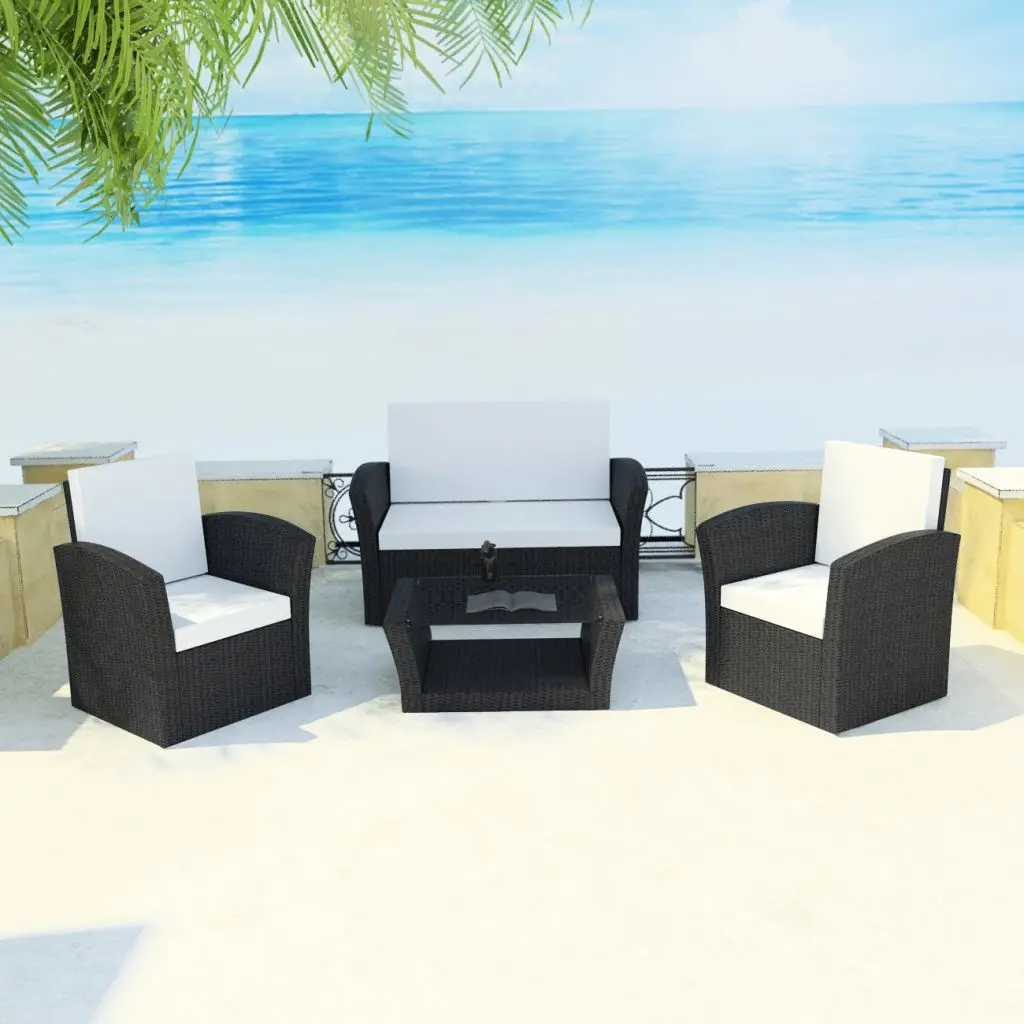 vidaXL 10 Piece Garden Sofa Set Poly Rattan Blackpoly rattanrattan