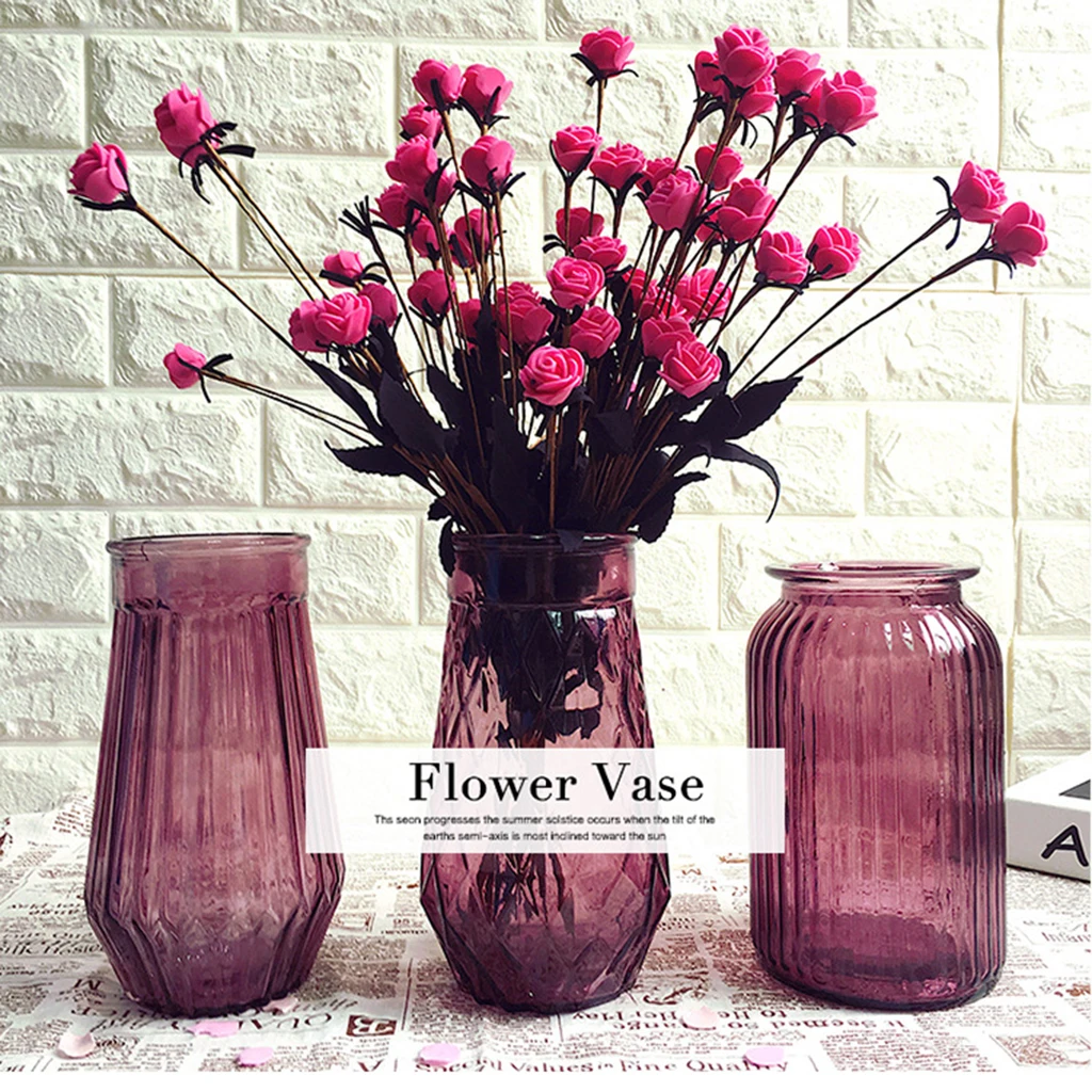 Colorful Glass Dried Flower Vase Hydroponic Container Bottle for Home Room Table Decor Office Shop Cafe Club Ornament