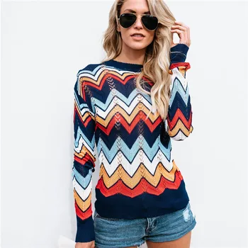 

2018 autumn and winter new commuter sweater round neck pullover light striped sweater