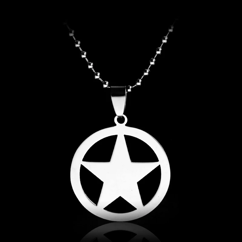 

dongsheng Marvel Comics Captain America LOGO Stainless Steel Pentagram Pendant Necklace Steve Rogers Token Charm Necklace -30