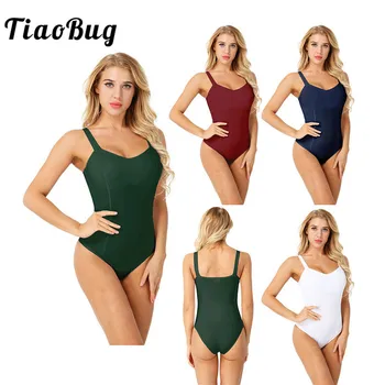 

TiaoBug Women Sleeveless Built In Shelf Bra Professional Ballerina Ballet Dance Leotard Adult Gymnastics Leotard Sports Bodysuit