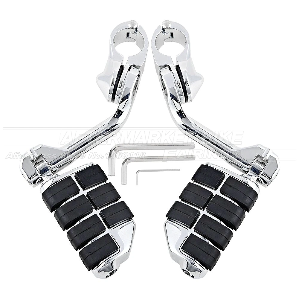 Heavy Duty Metal Chrome 1 1/4" 32mm Engine Guard Highway Long Mount Foot Peg Footpegs Set for
