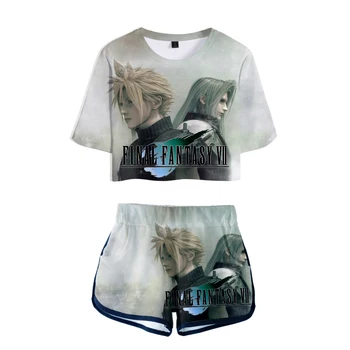 

Final Fantasy Printed Women two piece set New game Oversize Navel short sleeve and Final Fantasy Short Pants O-neck Summer Set