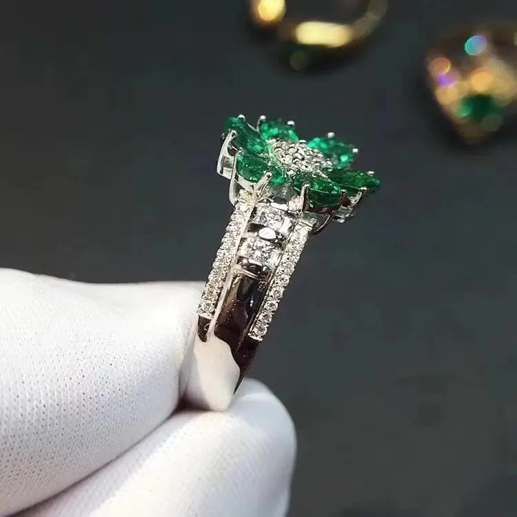 Отличающаяся хорошей устойчивостью натуральный 3*5 мм колумбийский изумруд кольца s925 стерлингового серебра цветы ювелирные украшения для женщин вечерние натуральный зеленый драгоценный камень