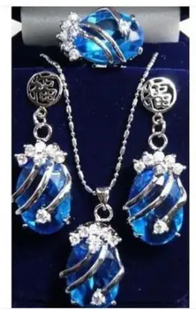 

Jewelry 001165 NEW FASHION blue Zircon pendant earrings ring 8# set