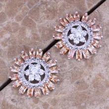 Браун Morganite белый серебряные Серьги-гвоздики для Для женщин N1288