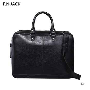 

F.N.JACK Genuine Leather Men's Black Shoulder Bag Briefcase Portable Business Computer Crossbody Bags Handbags Messenger Bags