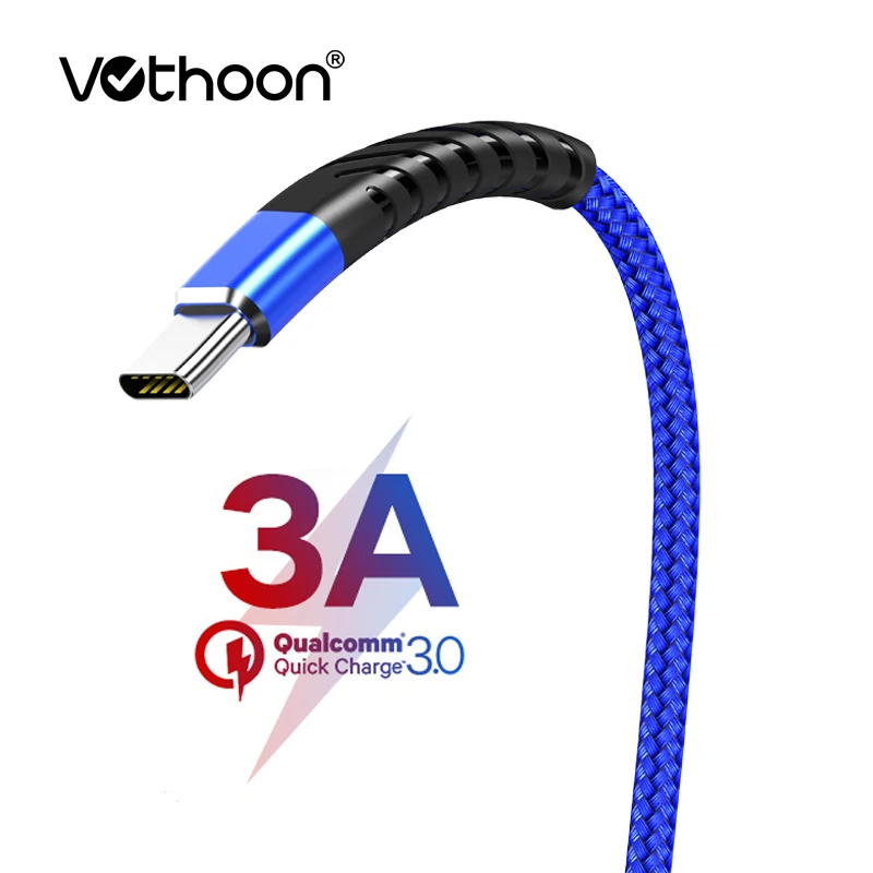 Vothoon Тип usb C 3A кабель быстрое зарядное устройство QC 3,0 Для Xiaomi Mi9 Mi8 samsung S10 S9 Plus Note 9 Быстрый зарядный кабель для зарядки телефона