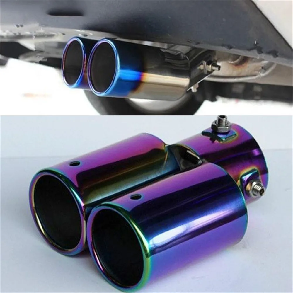 Universal Auto Car Twin Stright Exhaust Pipe Rear Tail Silencer Muffler