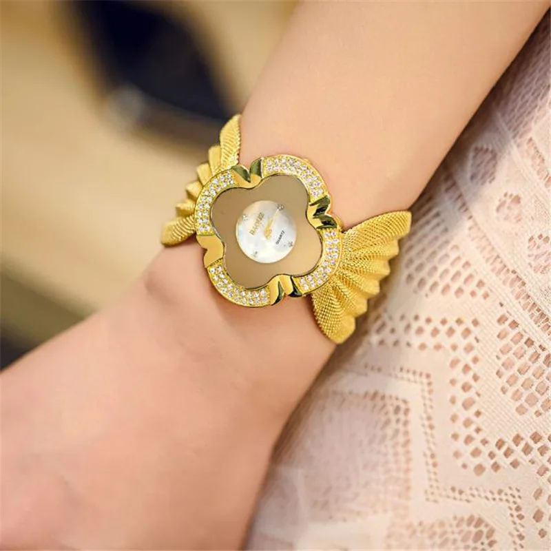 

Attractive 2019 New Design Gold and Sliver Lady Diamond Bracelet Watch Mirror Luxury Quartz Alloy Watch High Quality My