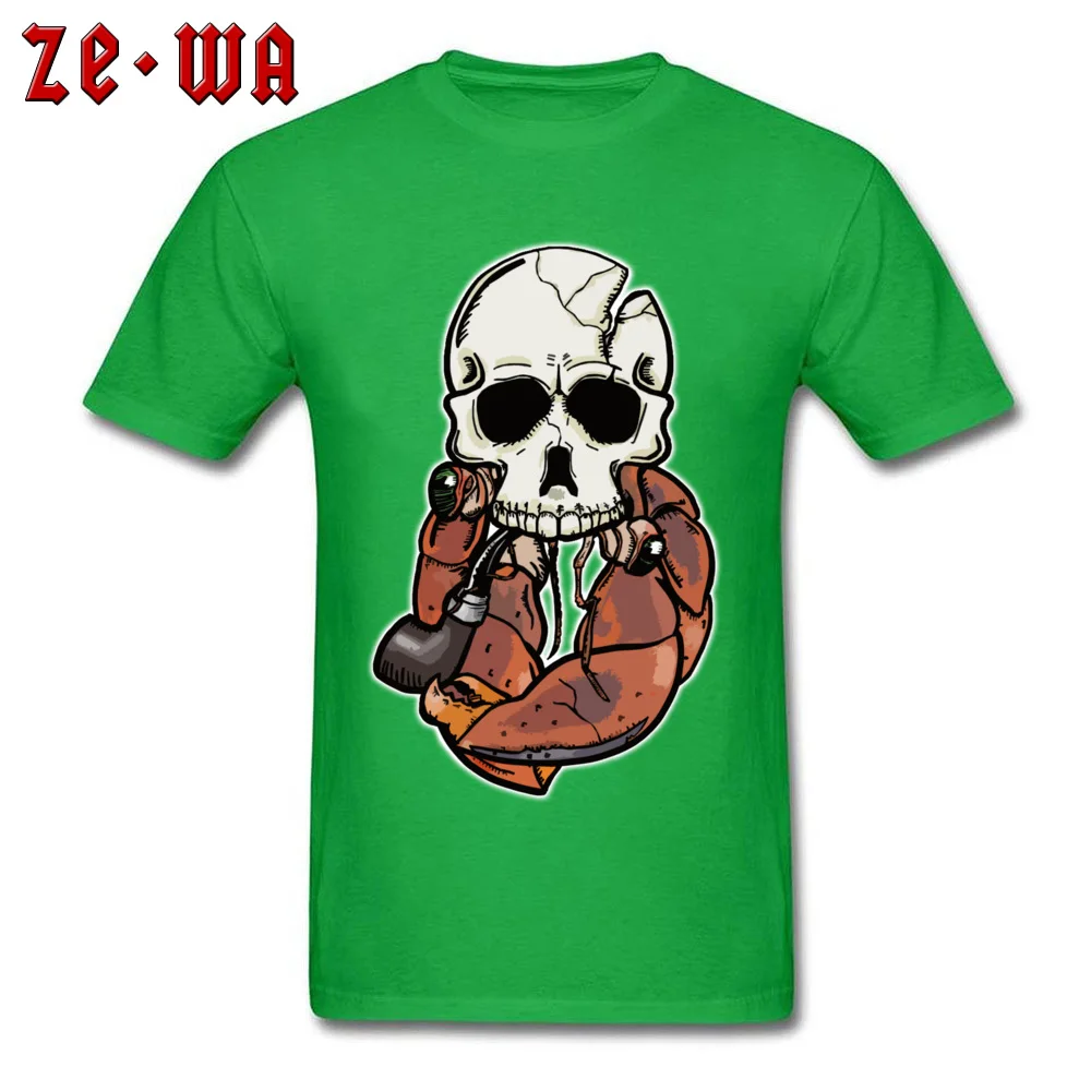 Family Men T-Shirt Pipe smoking Hermit Skull Tops Shirts Cotton Fabric Round Collar Short Sleeve Sweatshirts Classic Pipe smoking Hermit Skull green