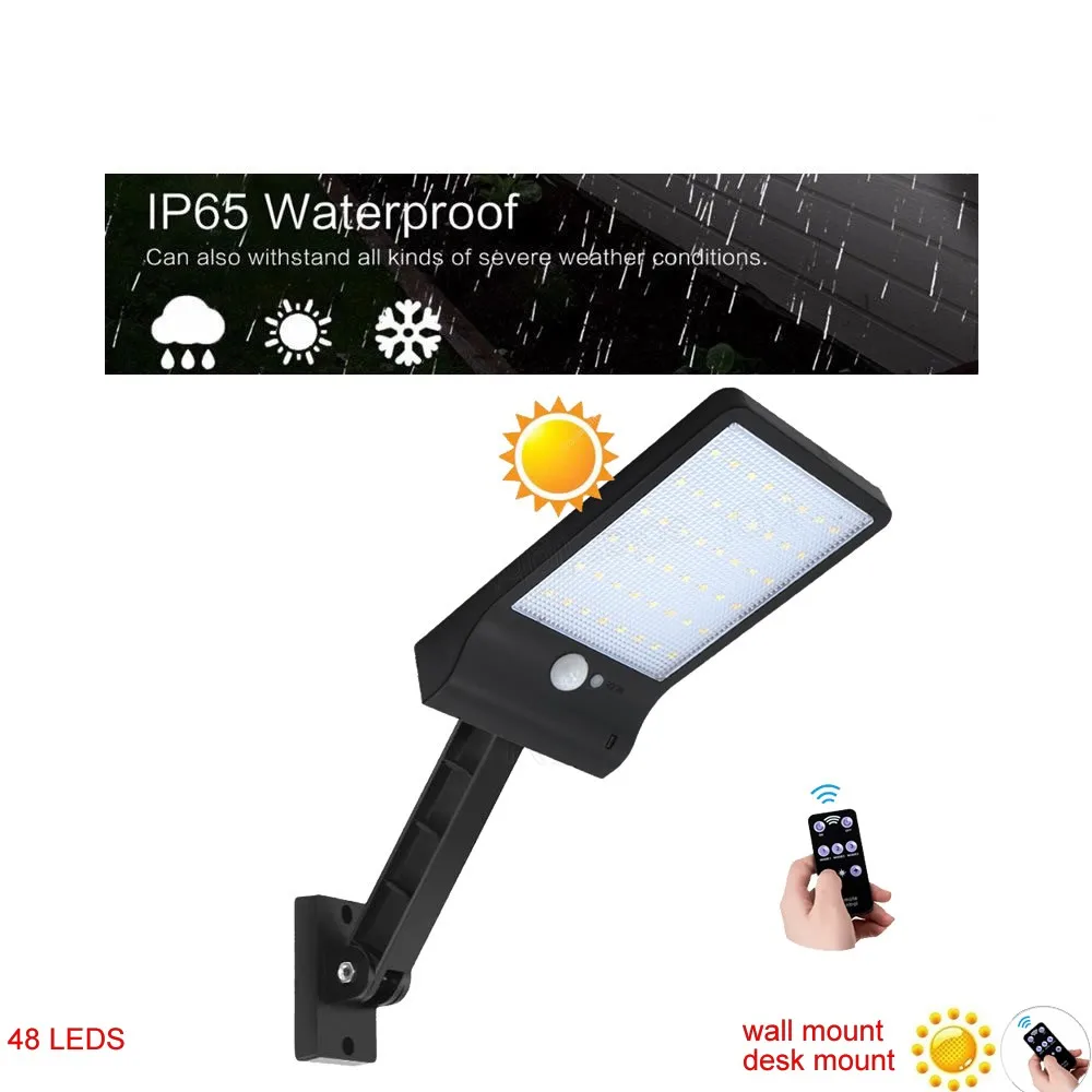 

desk wall mount remote control rotate bracket solar street light 48 LED Solar Light Three Modes Black White Waterproof Outdoor G