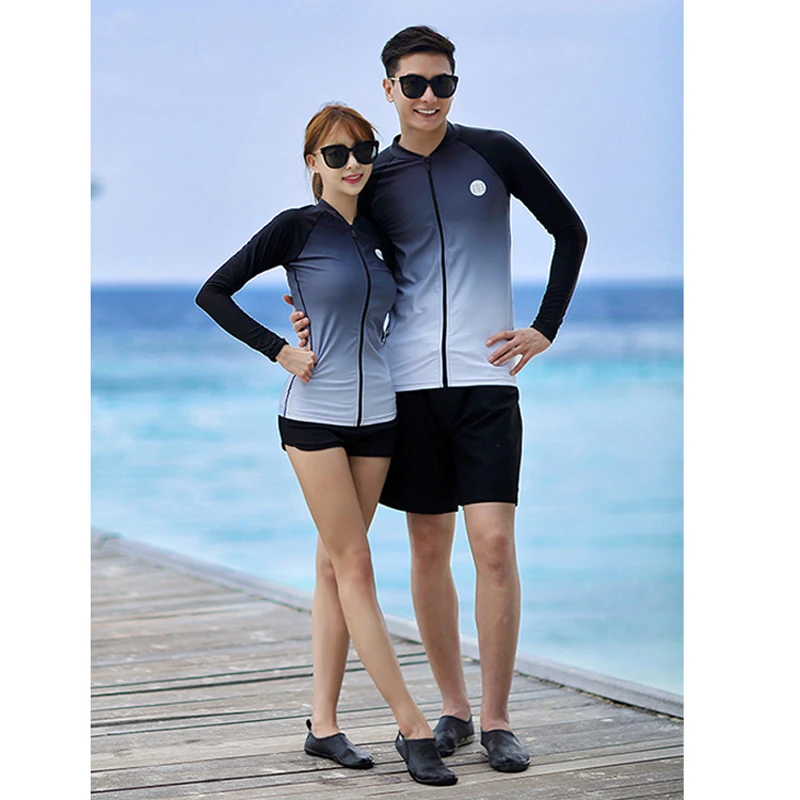 Rash Guard Long Sleeve Zipper Board Shorts Trunks Snorkeling Swimsuit Swimwear