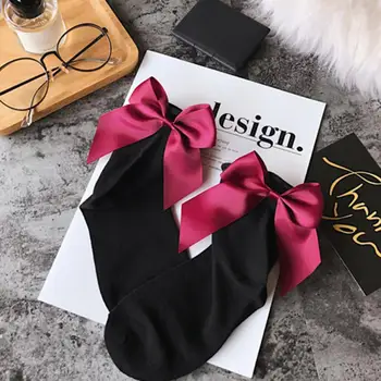 

34 Colors Summer Women socks After The Heel Ribbon Big Bow Short Socks Ladies girls Wild Chaussette Female Herring Ankle Socks