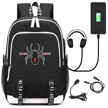 

New Superhero Black Widow Backpack USB Charging School Bag Bookbag Knapsack Cosplay Comics Laptop Travel Shoulder Bags