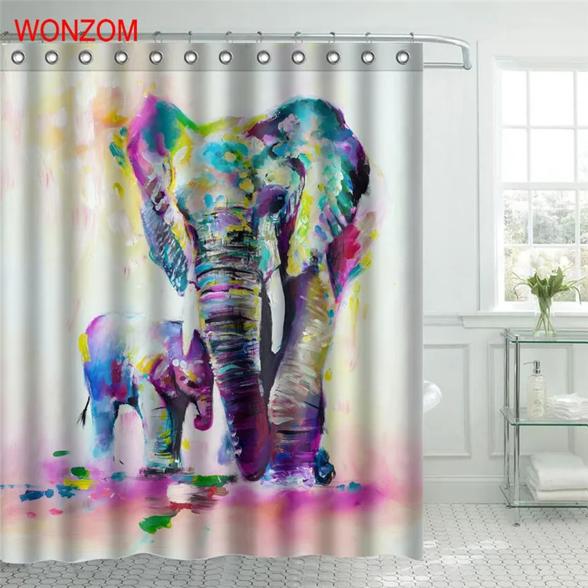 WONZOM 3D слон занавеска для душа с 12 крючками для ванной комнаты Декор Современный полиэстер для ванной водонепроницаемый занавес аксессуары для ванной комнаты