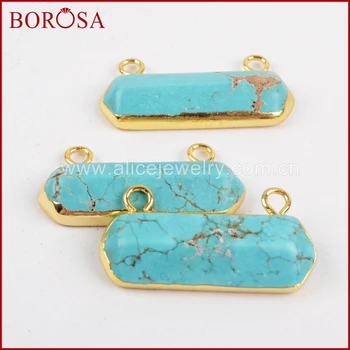 

BOROSA 5pcs Gold Color Druzy Blue Howlite Turquoises Stone Terminated Point Connector Charm for Necklace For DIY Jewelry G1314