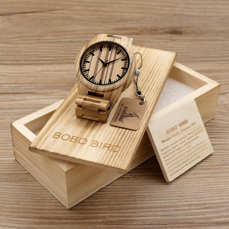 Бобо птица часы для мужчин ручной работы натуральный Зебра полосы деревянные