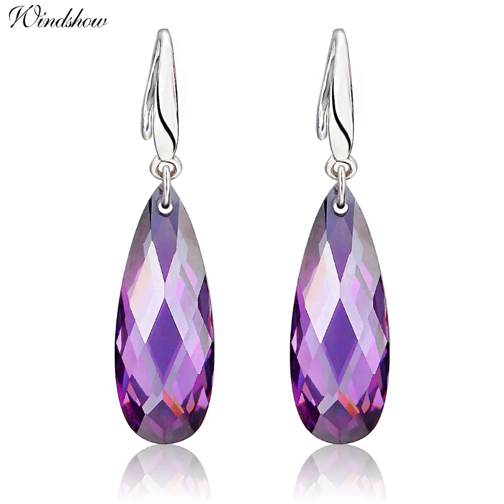 Buy Real 925 Sterling Silver Hook Long Teardrop Purple Amethyst Crystal Drop