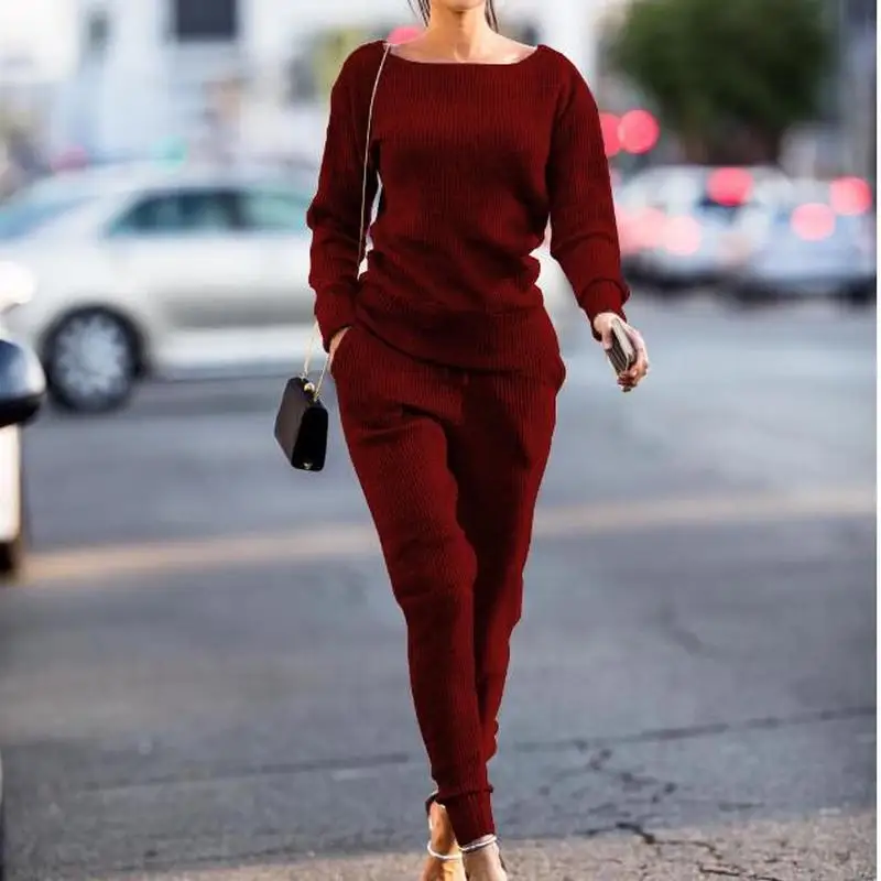 U-SWEAR Cotton Knitted Tracksuit Women Two Piece Set Top and Pants Casual Sweater Sets 2021 Autumn Winter Outfit Women's Suit |