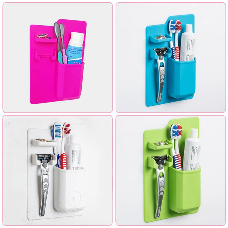 

Silicone Strong Suction Toothbrush Holder Toothpaste Storage Rack Shaver Shelf Tooth Brush Case Organizer for Home Bathroom