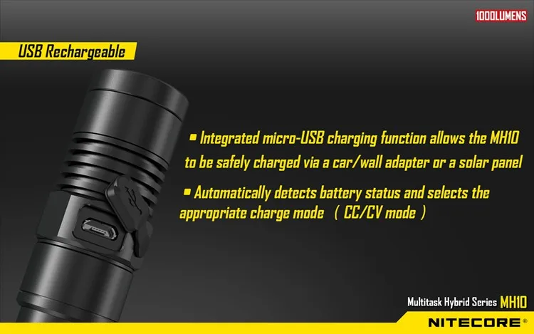 Топ продаж NITECORE MH10 1000 люменов U2 светодиодный наружный перезаряжаемый портативный фонарик USB кабель для зарядки 18650 аккумулятор