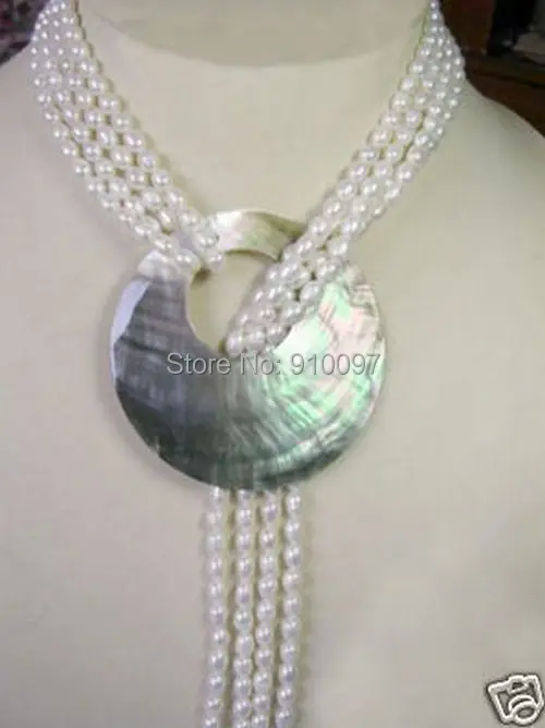 

LHX54013>>>NEW-2 row Cultured White Pearl Necklace Shell Pendant 50