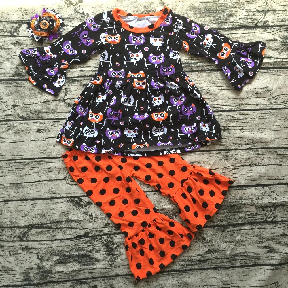 

2018 new arrival baby girls outfits halloween baby kids boutique baby girl halloween outfits sets with matching bow