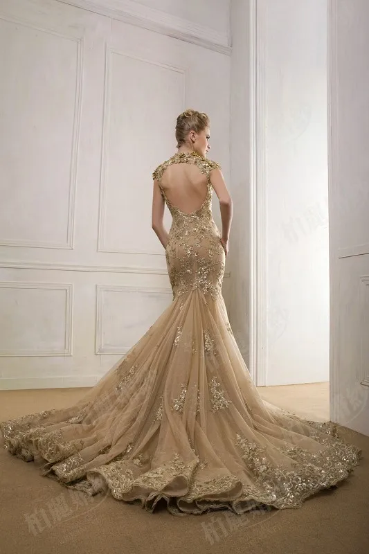 gold mermaid wedding gown