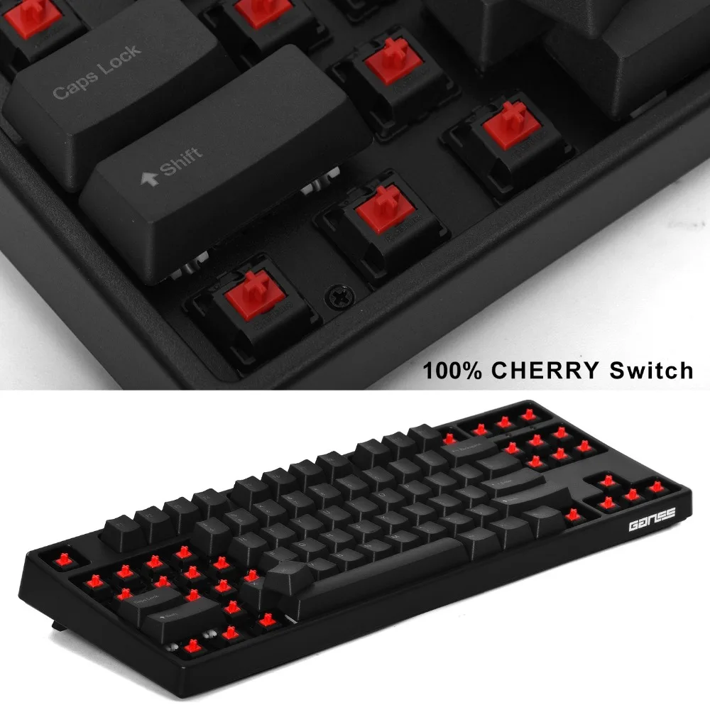 GANSS машинка механическая клавиатура Cherry MX Красный переключатели Tenkeyless 87 клавиш для машиниста/офиса(черный