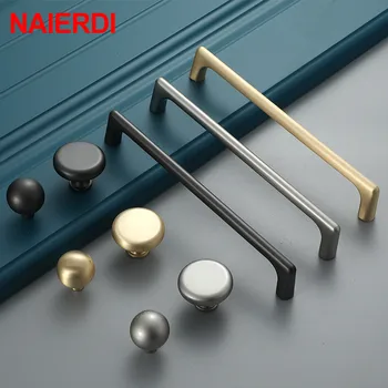 NAIERDI Zinc Alloy Pearl Gray Gold Cabinet Handles Solid Drawer Knobs Kitchen Cupboard Door Pulls Furniture Handle Hardware