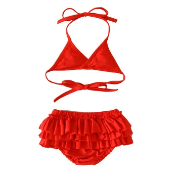 

Red Girl Baby Clothes 2019 Summer Lively And Sweet BabyS olid Color Bikini Culottes Swimsuit Cute girl swimwear kids clothing