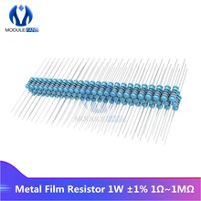 100 шт. металлический пленочный резистор 1%+ 1%-1% 1W 1R-1M 1K 2,2 K 4,7 K 5,1 K 6,8 K 10K 15K 22K 47K 100K 220K Ом Сопротивление Diy электронные