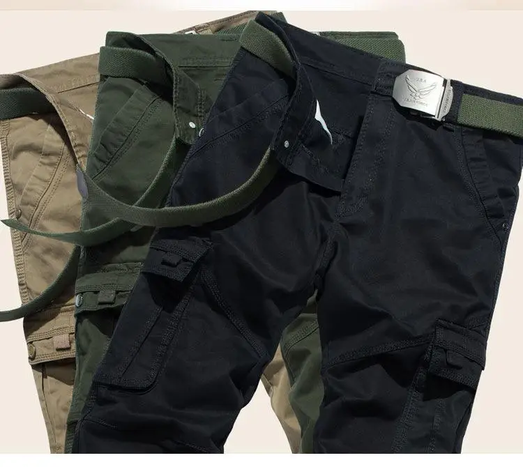 Мужские брюки-карго в стиле милитари, с карманами, дизайнерские, дышащие и удобные, хлопок, Мужская брендовая одежда, армейские, повседневные, для бега