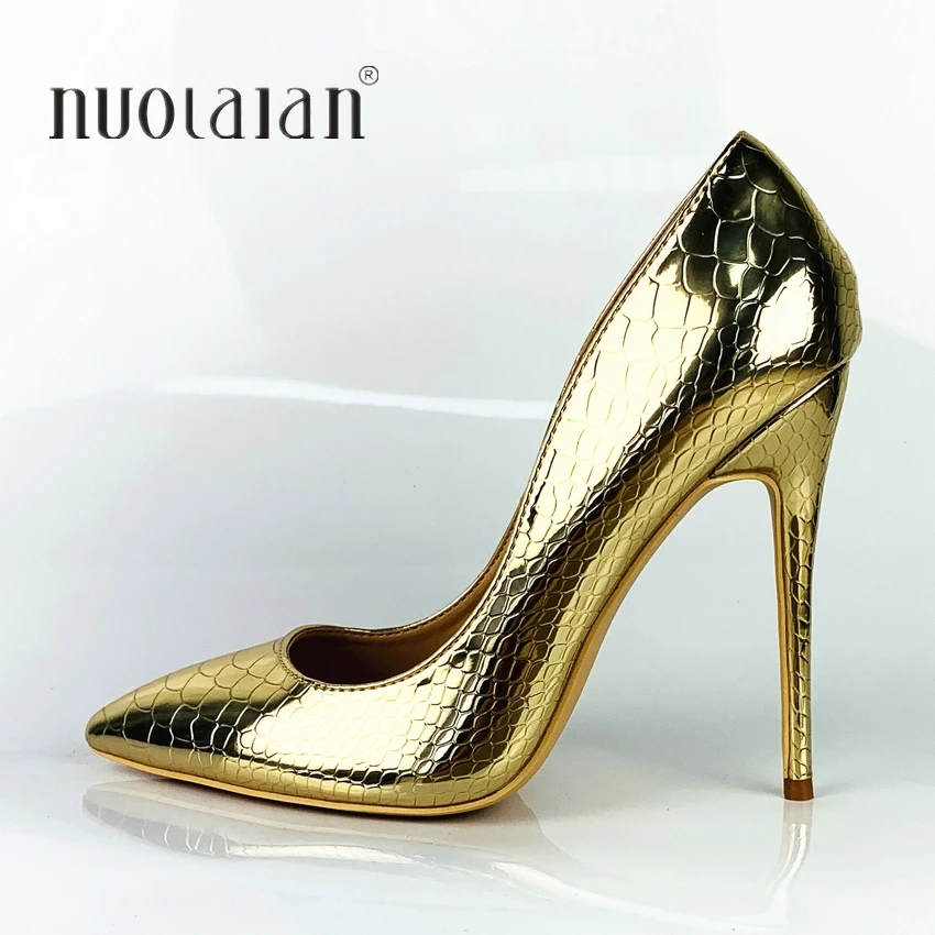 High Heels Shoes Women Pumps Gold Snake 