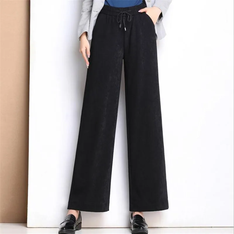 

High Waist Wide Leg Pants Women ice cloth Trousers Sexy Casual Pants Office Lady pants loose large size Velvet Trousers 2019