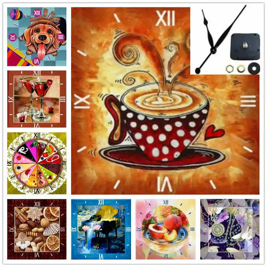 

5D diamond mosaic Sale Dog Clock Diy Diamond embroidery Full Set Coffee Clock 5D Diamond Painting Full Square Cartoon
