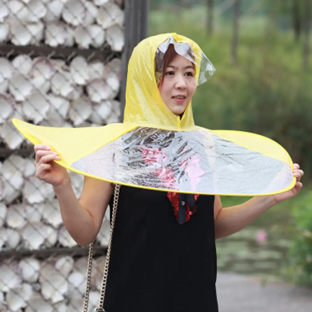 

Unisex Outdoor Fishing Golf Child Adult Cover Hands Free Headwear Umbrella Foldable UFO Raincoat Cap Transparent Umbrellas