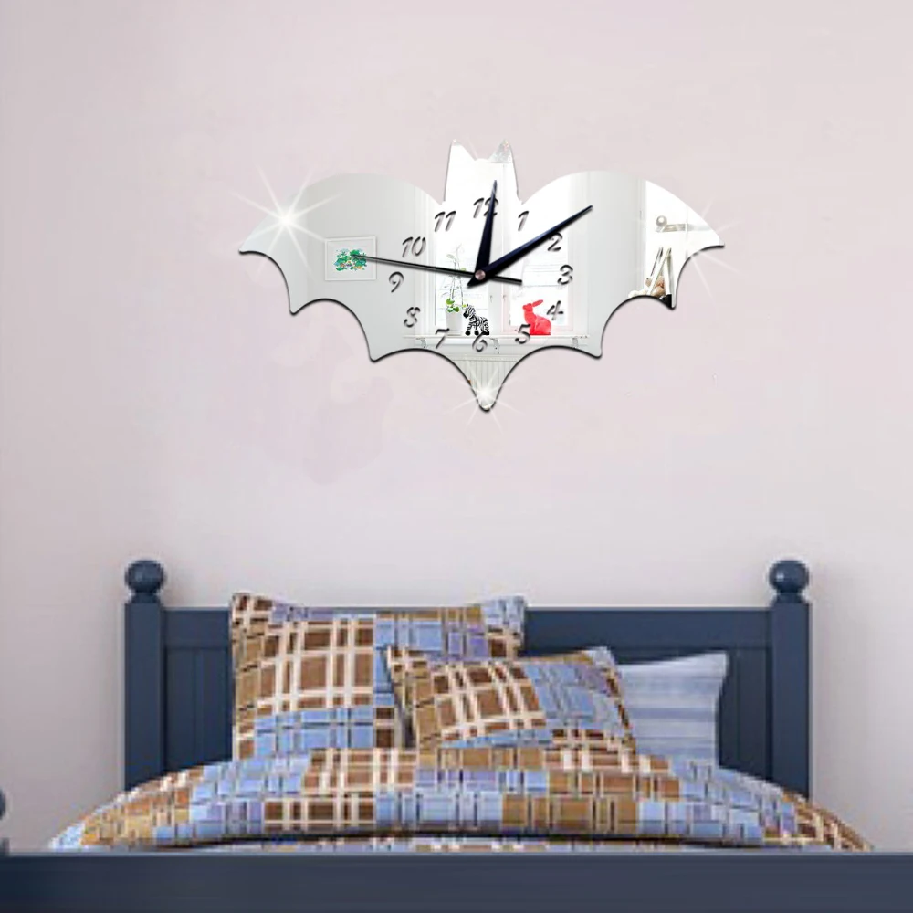 

Funlife(TM) 45x25cm 3D DIY Bat Crystal Decorative Wall clock Mirror Clock Sticker Home Decals Decoration Clock Boy Gift