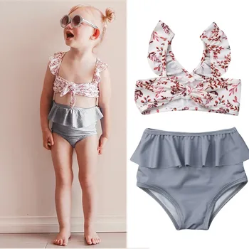 

1-5T Children Swimsuits Summer Toddler Baby Girl Leaf Printing Bikini 2019 Kid Swimming Suits Tops High Waist Shorts Bikini Set