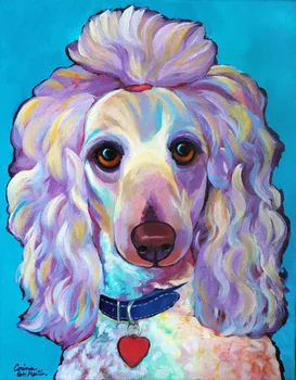 

100%Hand Painted Animal Oil Painting Adorable Poodle Abstract on Canvas for Best Gift Art Work Home Decorations
